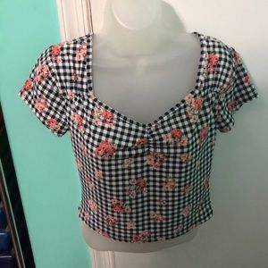 Floral checkerboard crop top